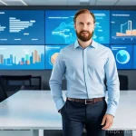 Home 9 네트워크 관리자의 해외 취업 사례 - **Prompt:** A highly skilled Russian IT specialist, a man in his mid-30s, dressed in a sharp busines...